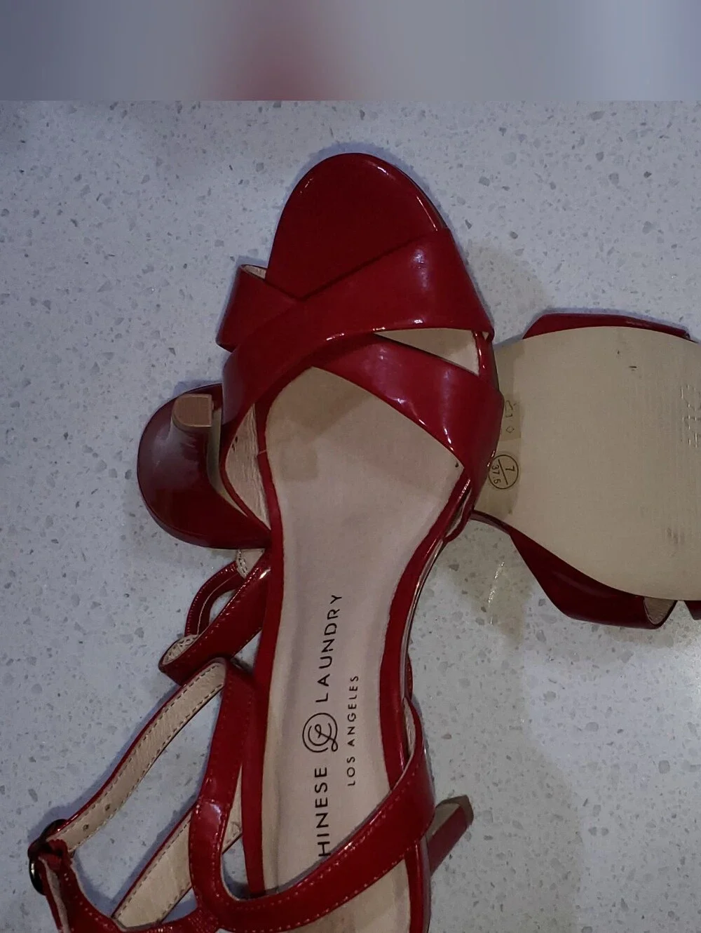 Chinese Laundry Glossy Red Crisscross Ankle-Strap Heels
